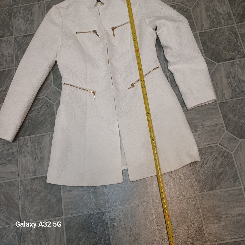 LG Lena Gabrille Ivory Jacquard Long Elegant White Women's SZ 4 Style Jacker Bla - Picture 12 of 15